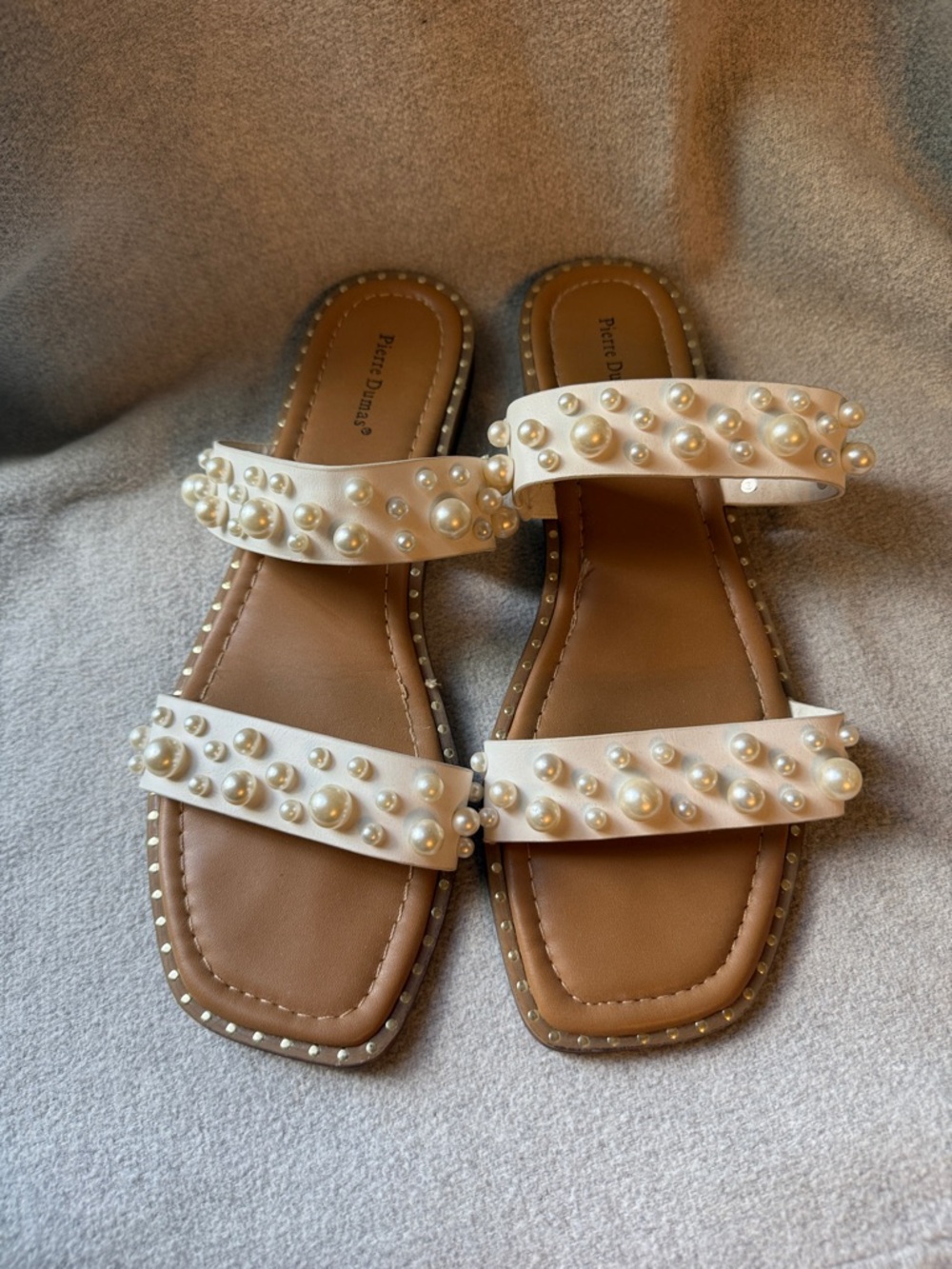 Pierre Dumas Flat Sandals- Pearl Trim 8 1/2